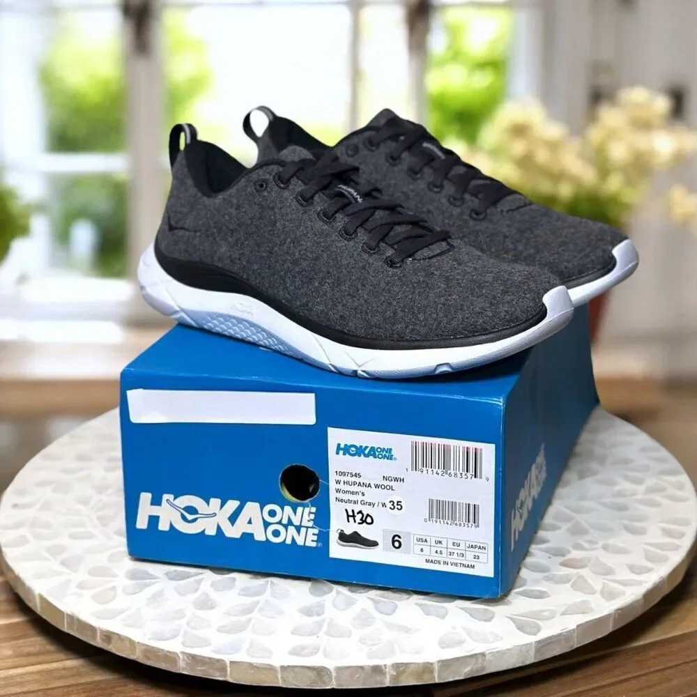 Hoka One One W Hupana Supportive Wool Gray Running Sneakers US 6 / EU 37.5 NIB